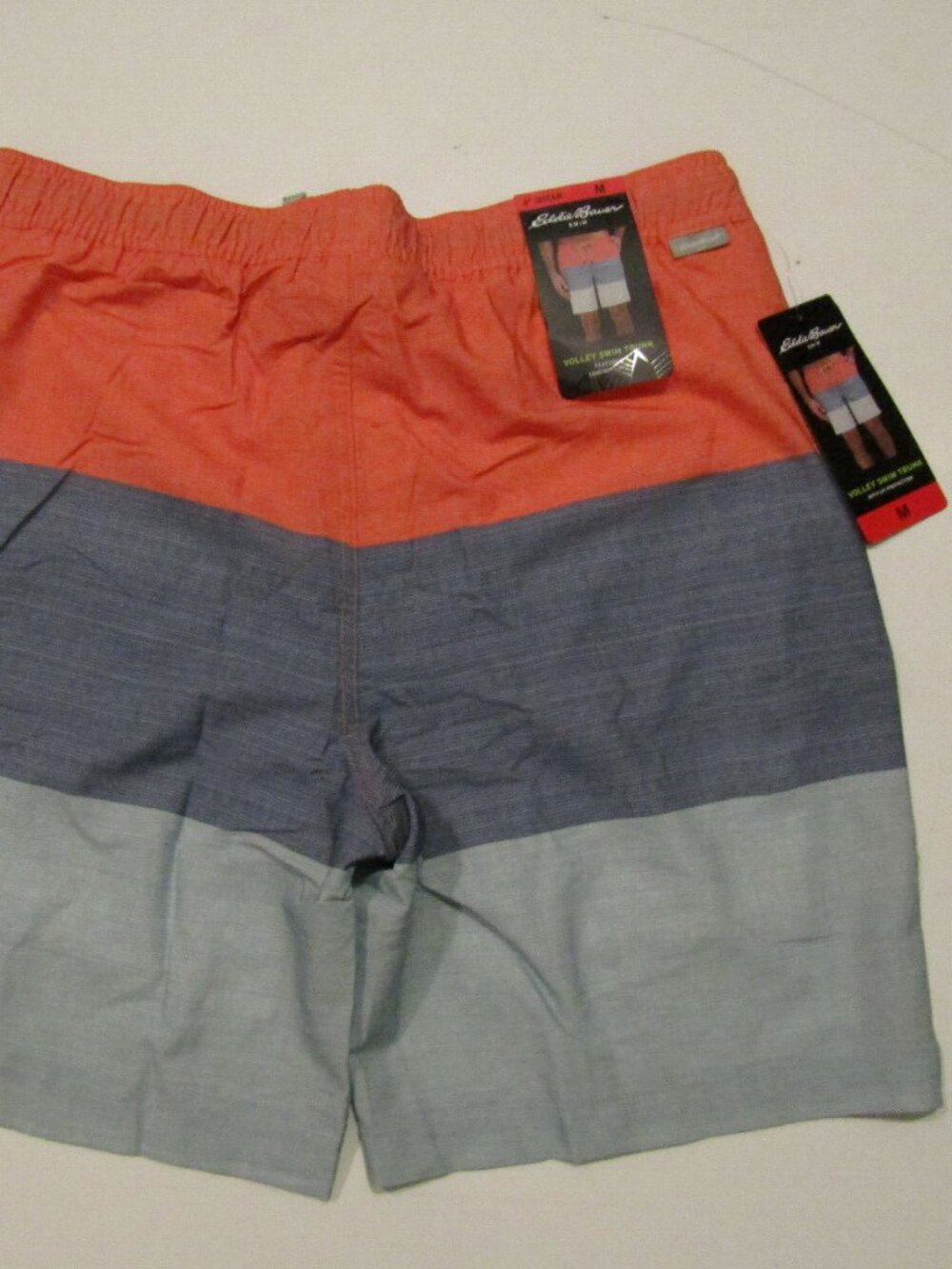 EDDIE BAUER Blue Orange Color Block Volley Swim Trunk Shorts MENS Sz Small